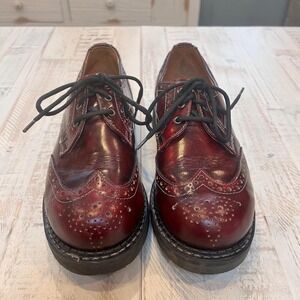 John Fluevog Wingtip Brogues Burgundy Leather Platform Lace Up Shoes
